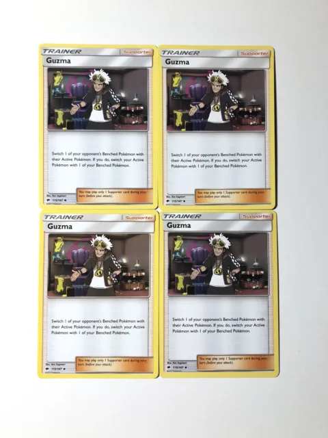4x Guzma 115/147 Burning Shadows - Uncommon Pokemon TCG Trainer Card Playset NM