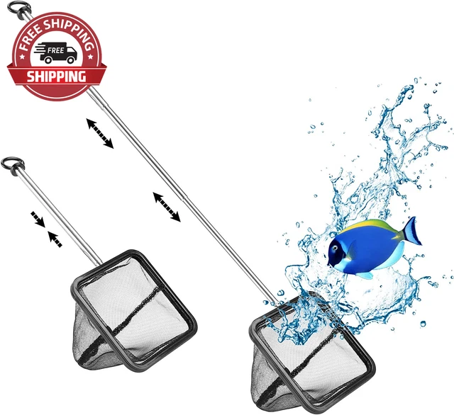 Aquarium Fish Net with Extendable Stainless Steel Long Handle, Fine Mesh Fish Ne
