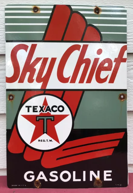 Vintage 1962 Dated Texaco Sky Chief Marine Petrox Gasoline 18" Porcelain Sign