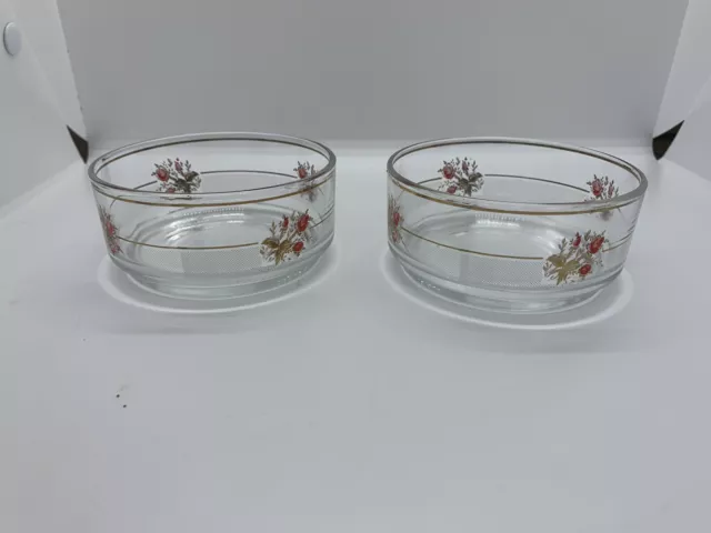 Set of Two Rose Floral Pattern with Gold Dessert Serving Bowl Vintage Used