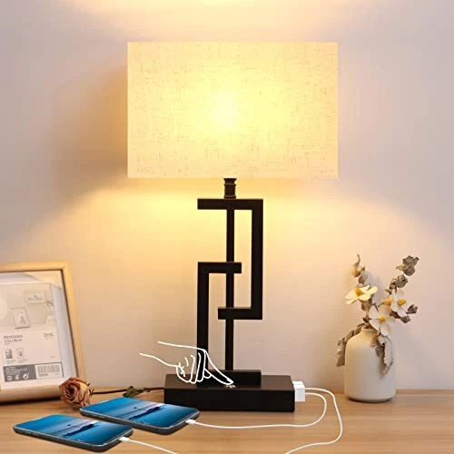 Zorykn 17'' Tall Table Lamps for Living Room Single with USB Charging Ports M...