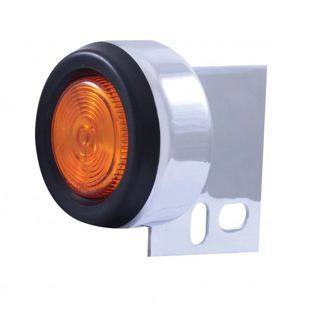 Chrome Universal Mud Flap Hanger End Light W/ 2" Flat Light - Amber Lens