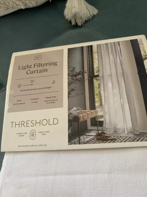 ⚡Threshold 1pc Light Filtering Farrah Window Curtain Panel ~ White  54"x 84"