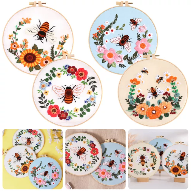 4Pcs Embroidery Starter Kit for Beginners Adults DIY Bee Embroidery Stitch clErq