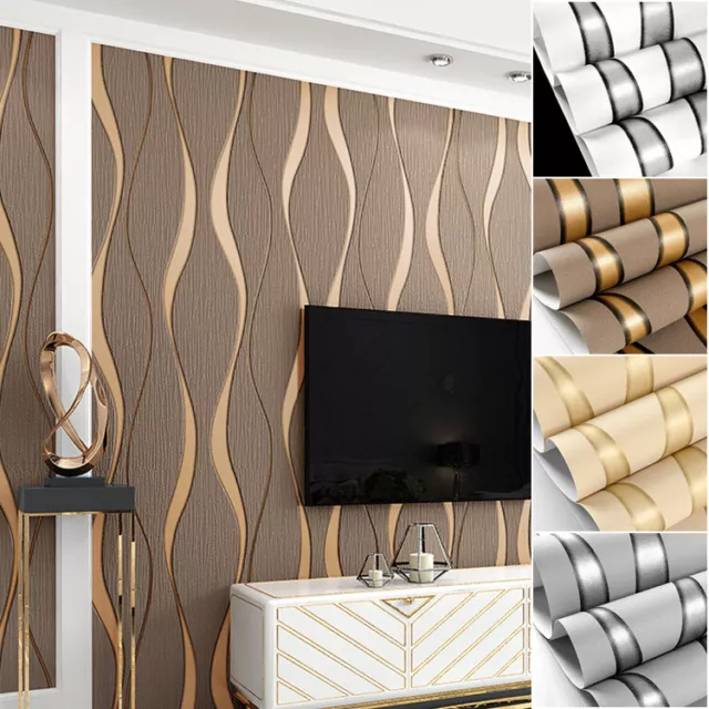 9.5m Modern Abstract Gloss Stripes Non-woven Embossed Textured Wallpaper Roll