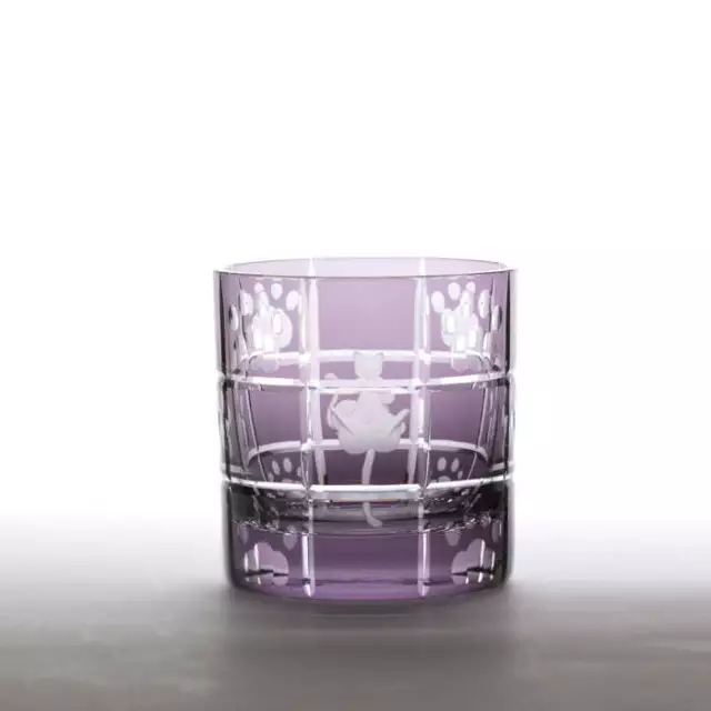 Edo faceted saiho mini old glass, murasaki, cat and paw paw