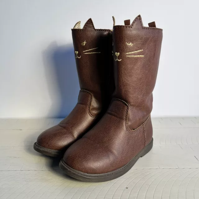 Carters Toddler Girl’s Boots Sz. 7 Kitty Cat Brown Novelty Riding Shoes Pity3