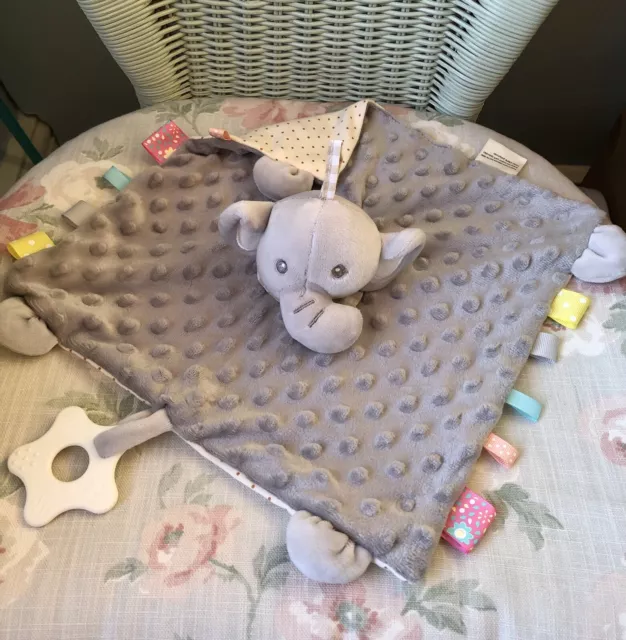 Appease Toys Grey Elephant Comforter Blankie Soft Toy Rattle Doudou With Teether