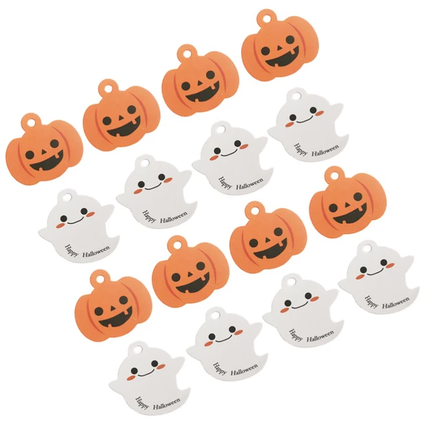 4 bolsillos/200 piezas hágalo usted mismo colgar etiquetas Halloween calabaza etiquetas con agujeros precortados