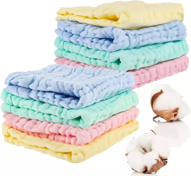 8 Pack Muslin Cloths for Baby, 12x12 Inch Muslin Squares Soft Burp Cloths 6 Hand