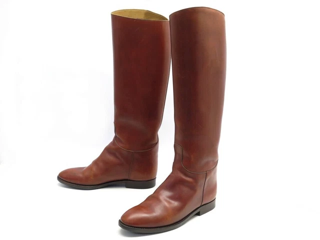 Chaussures Hermes Bottes Cavalieres 38.5 Cuir Marron Brown Leather Boots 1800€