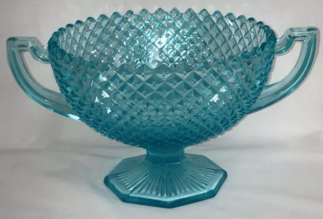 Westmoreland *ENGLISH HOBNAIL*TURQUOISE BLUE 2 HDL TROPHY BOWL/LOVING CUP*EH124*