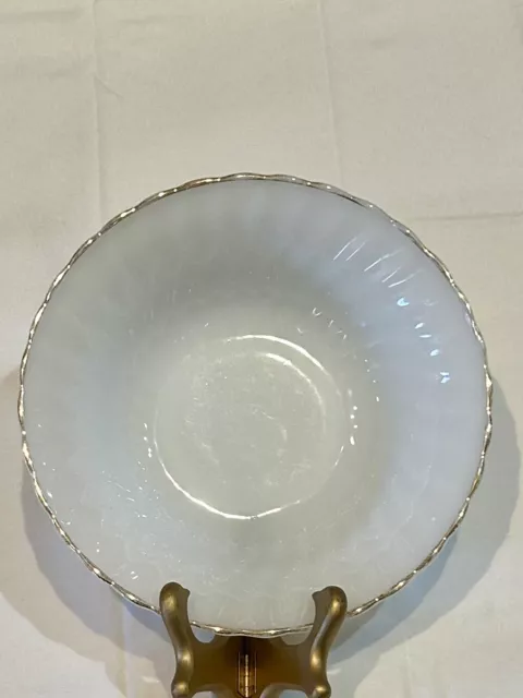 Vintage Anchor Hocking Fire King Milk Glass Swirl 8.5 Serving Bowl Gold Rim