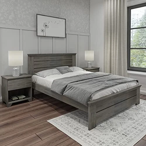Plank+Beam Rustic Wood Queen Bed Frame, Platform Bed with Headboard, Solid,