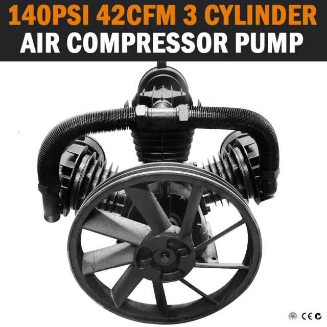 NEW 42CFM 3 Cylinder Full Cast Iron Air Compressor Pump 140PSI