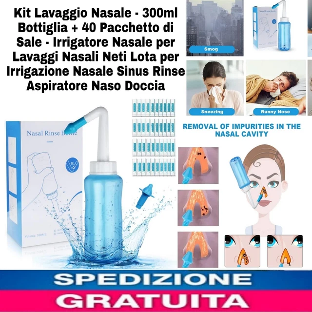 Kit Lavaggio Nasale-300mL Bottiglia+40 Pacchetto Di Sale-Irrigatore per Lavaggi