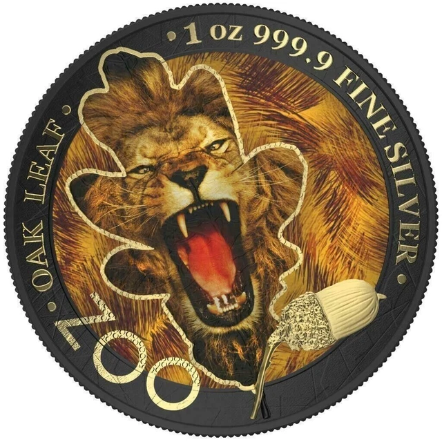 1 Oz Silver Coin 2019 5 Mark Germania Oak Leaf Zoo Series - African Lion