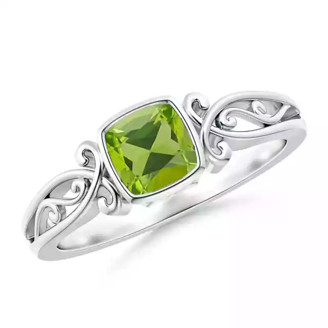 ANGARA Vintage Style Cushion Peridot Solitaire Ring for Women in 14K Solid Gold