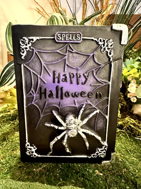 Halloween Light Up LED Spell Book Tabletop Decor Prop Gothic Purple Light Spider