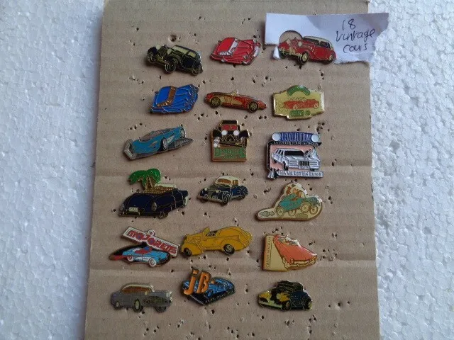Job lot of 18 Vintage car shaped metal lapel pins