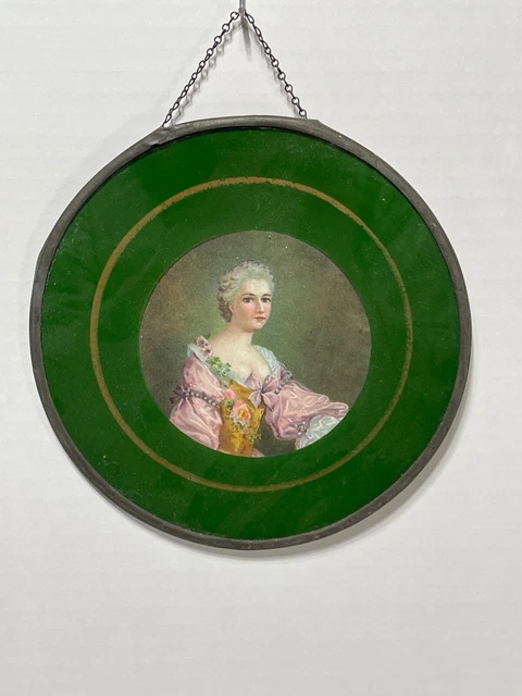Antique Stove Flue Cover - Glass Plate Victorian Lady