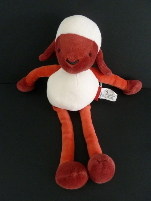 X9. DOUDOU PELUCHE MARESE MOUTON écru blanc rouge bordeaux 28cm - ETAT NEUF*