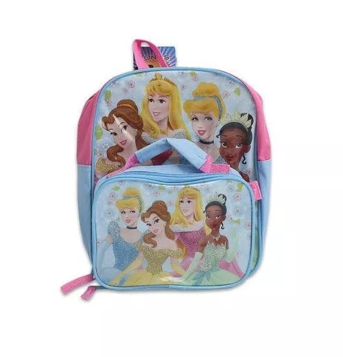 Disney Princess Girls  Toddler 12" Small Book Bag School Backpack with Lunch Bag