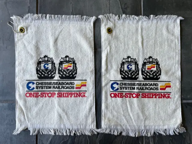 2 Lot Vintage Chessie Seaboard System Railroad Train Golf Towels 1980s RR Vtg