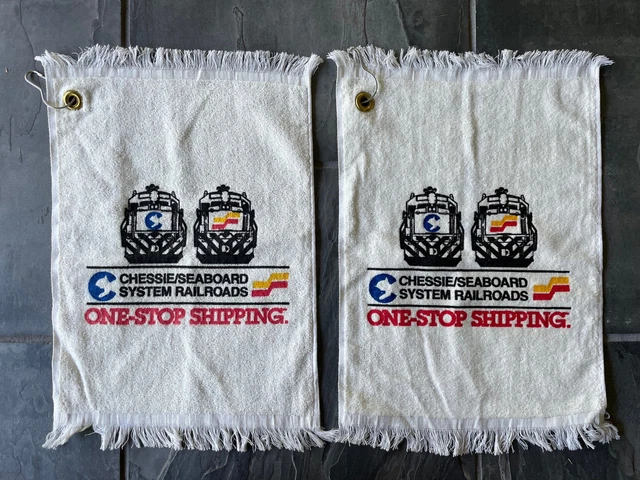 2 Lot Vintage Chessie Seaboard System Railroad Train Golf Towels 1980s RR Vtg