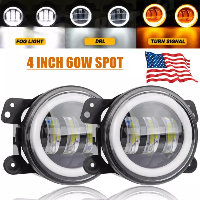 4" Inch Round LED Halo Fog Lights Angel Eyes DRL Lamp For Jeep Wrangler JK LJ JT