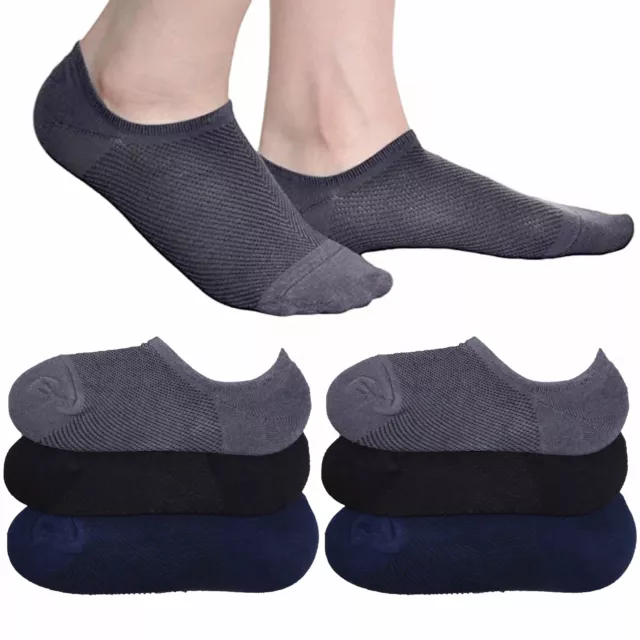 6 Pairs Men Women No Show Socks Non Slip Low Cut Invisible Cotton Assorted 10-13