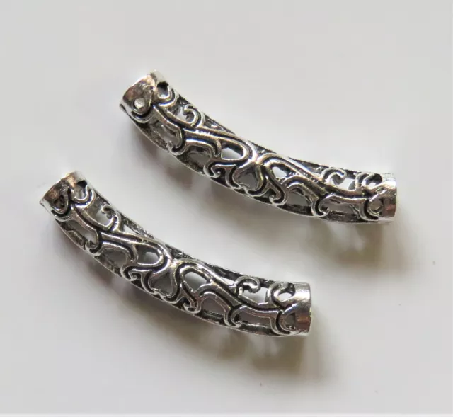 20pcs 31x6mm Curved Tube Hollow Metal Alloy Spacer Beads - Antique Silver