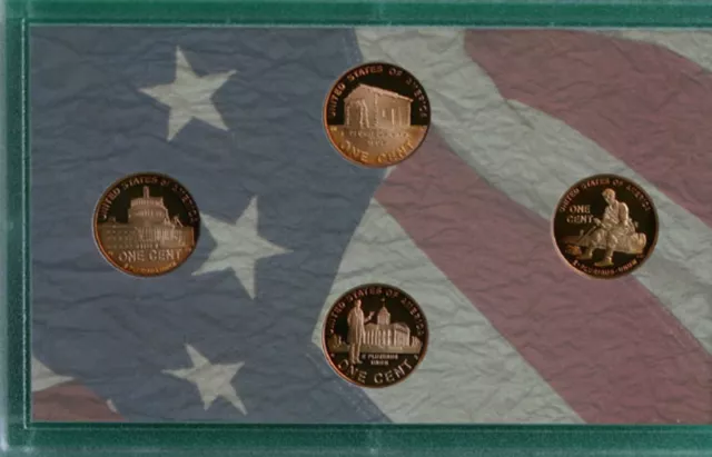 2009 PROOF Lincoln Bicentennial One Cent 4 Coin TONED Copper Penny Coins Pennies