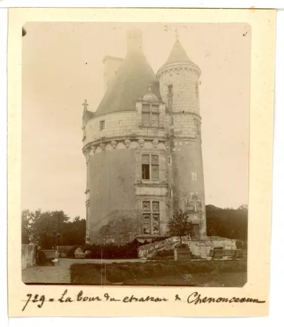 France, La Tour du Château de Chenonceau  Vintage citrate print.  Tirage citra