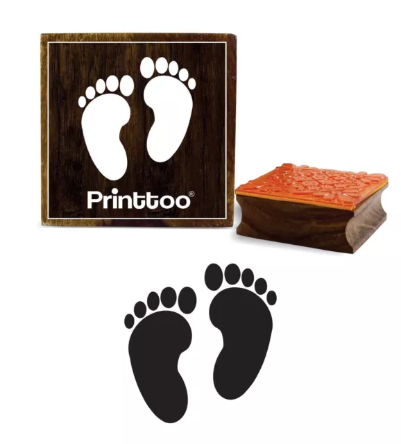 Printtoo Square Stamp Feet Print Wooden Rubber Baby Shower Stamp-PRB-341