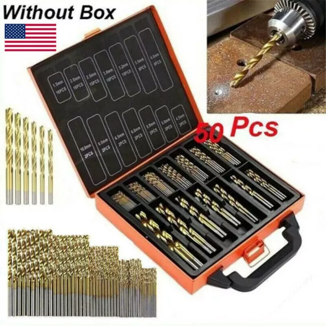 50Pc Drill Bit Set Titanium Coated HSS High Speed Steel Hex Shank Quick Change