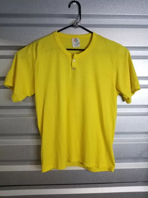 Vintage 80s Henley Baseball Yello Shirt #3 Size - Large - Made in USA