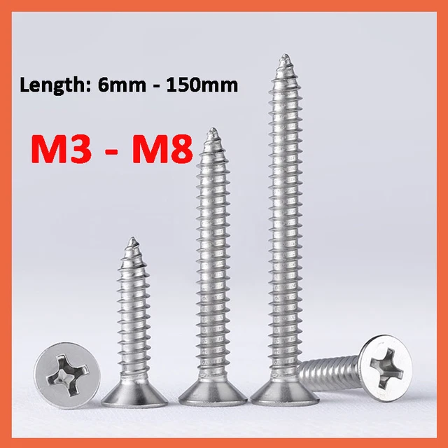 STAINLESS STEEL A2 Countersunk Self Tapping Wood Screws Tappers Bolts