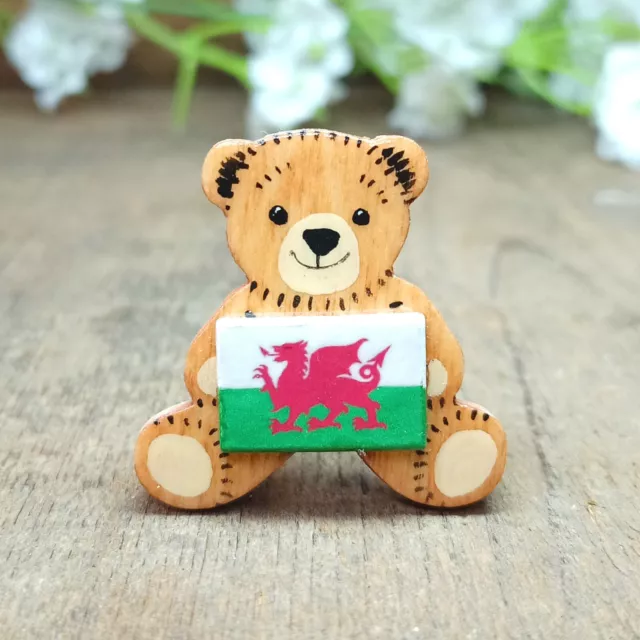 Wales Flag Handmade Teddy Bear Brooch Pin Badge Welsh Gift St David's Day Magnet