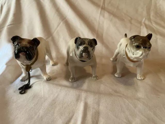 Porcelain Bulldog Statues - Lot Of Three (96/108/465)