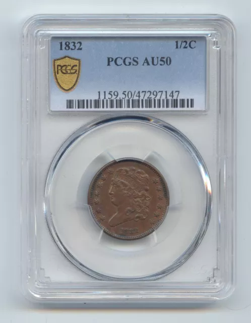 1832 Classic Head Half Cent, PCGS AU-50, TrueView