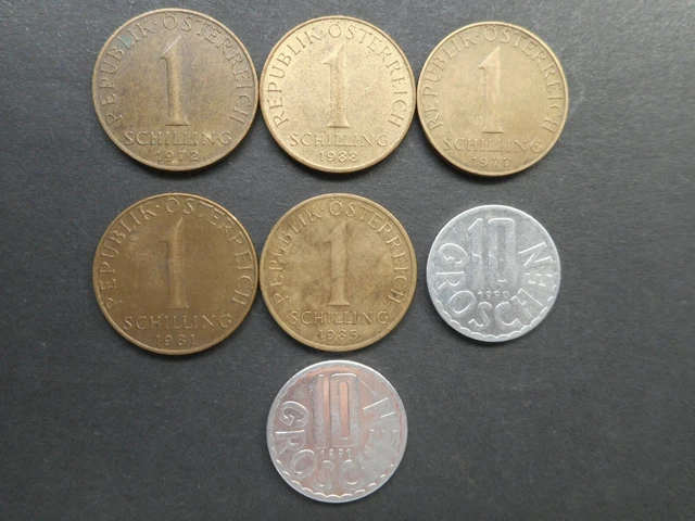 Austria 10 Groschen,1 Schilling 1972-1991 (Lot of 7 Coins)