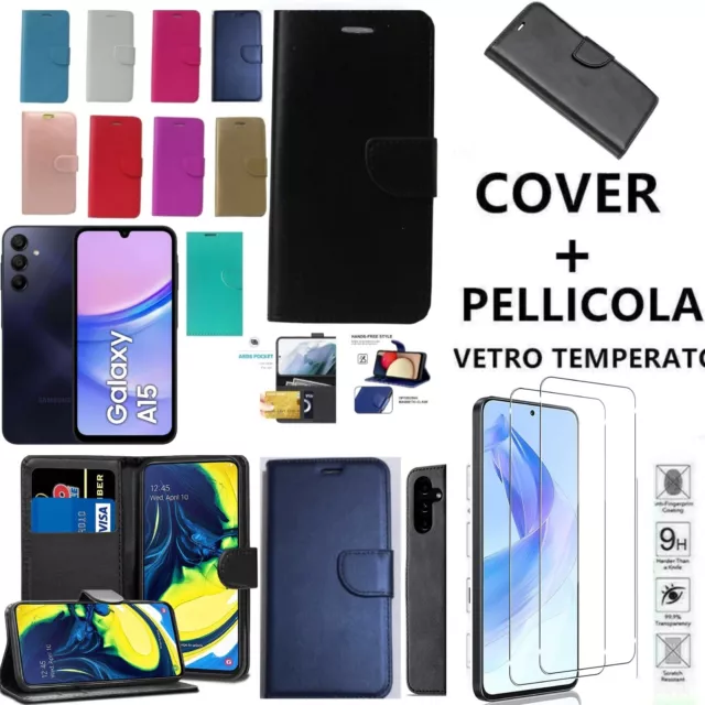 Cover Libro Per Samsung Galaxy A15 4G Sm-A155M/Dsn Card In Eco Pelle + Pellicola