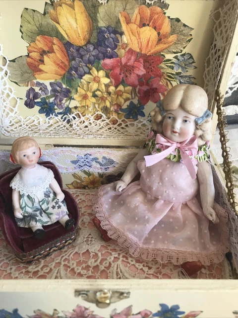 Ancienne Poupée En Porcelaine Allemande – 11 Cm – Modèle 1900, Fille, En Coffret