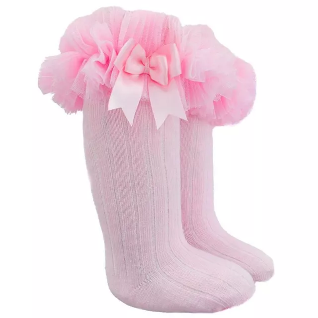 Tutu Socks Girls Ribbed Knee Spanish Organza Lace Satin Bow Soft Touch NB-6yrs 2