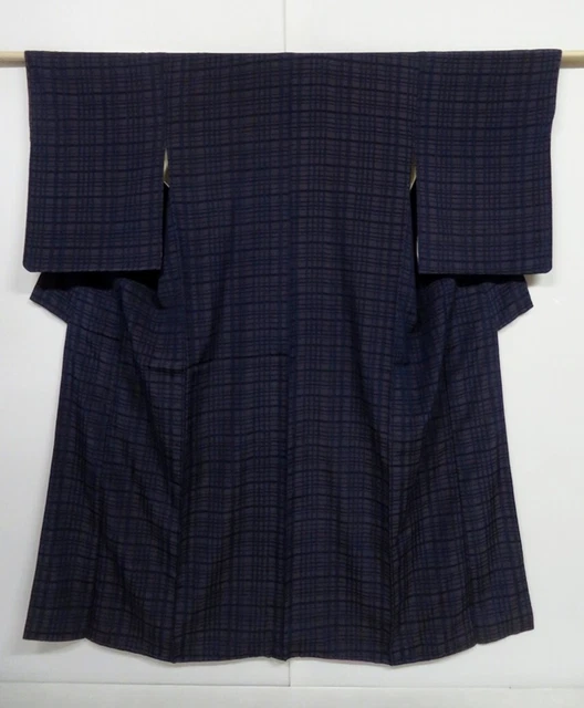 1126N05z750 Vintage Japanese Kimono Silk KOMON Dark purple