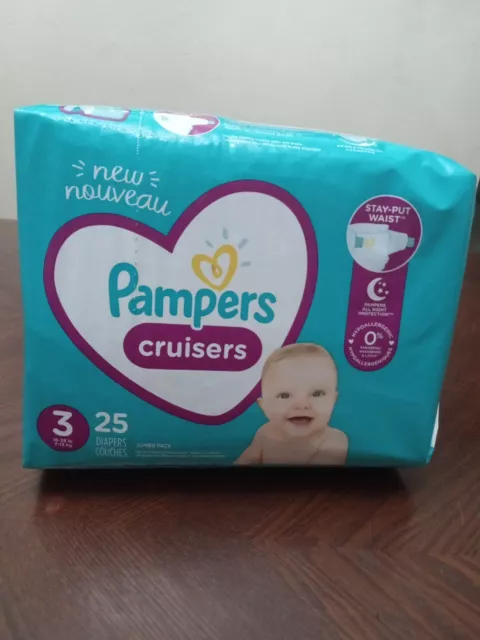 Pampers Cruisers Talla 3 16-28 lb 25 unidades paquete jumbo con fugas Gaurd hipoalergénico