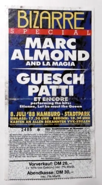 Vecchio Biglietto D'Ingresso Bizzarro Speciale Marc Almond Guesch - Patti