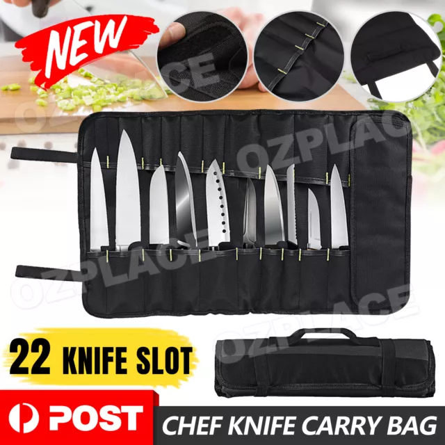 22 Slots Chef Knife Roll Bag Cooking Knife Portable Storage Case Handbag Black