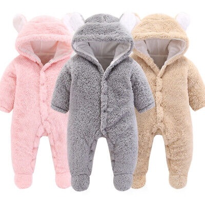 Newborn Baby Boy Girl Kids Bear Hooded Romper Jumpsuit Outfit Clothes Outfits